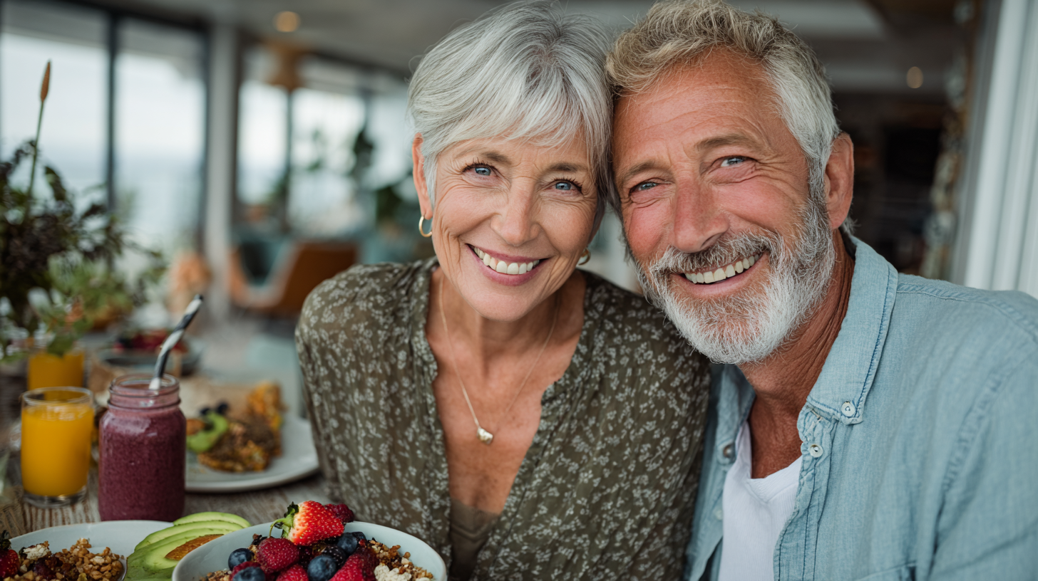 Група літніх людей разом готує та насолоджується здоровою їжею